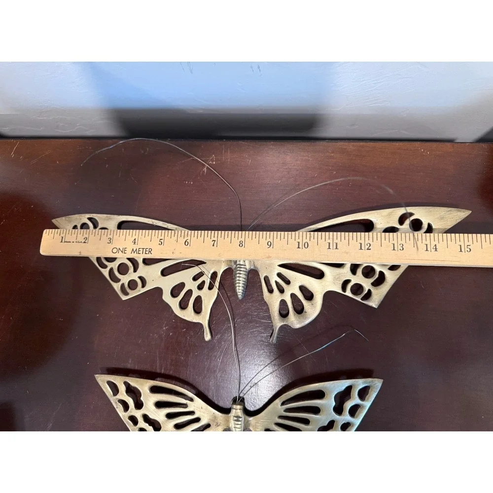 Lot Of 2 Vintage Brass Butterflies Wall Hanging Bendable antenna Garden‎ Art